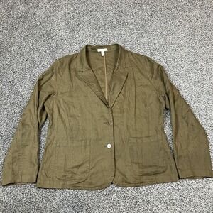 Eileen Fisher Blazer Womens L Petite Brown Lightweight Button Up Pockets Linen